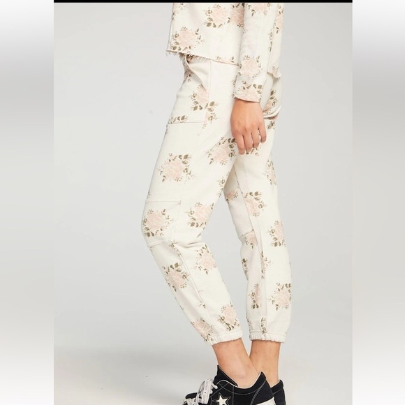 Chaser Linen French Slouchy Moto Jogger Sweatpants Floral Vintage Small NWT - Picture 2 of 7